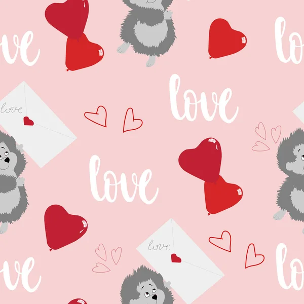 Naadloos Patroon Met Egel Met Een Liefdesbrief Valentijnsdag Verjaardagsgroet Inpakpapier — Stockvector