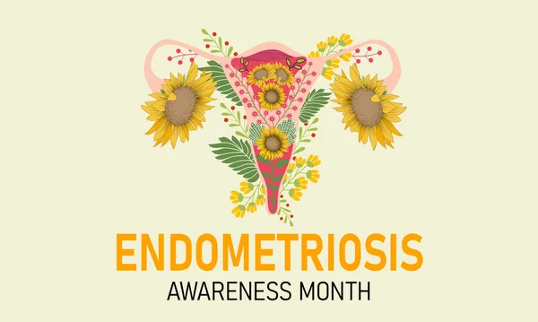 Mese Sensibilizzazione Sull Endometriosi Utero Con Fiori Illustrazione Vettoriale — Vettoriale Stock