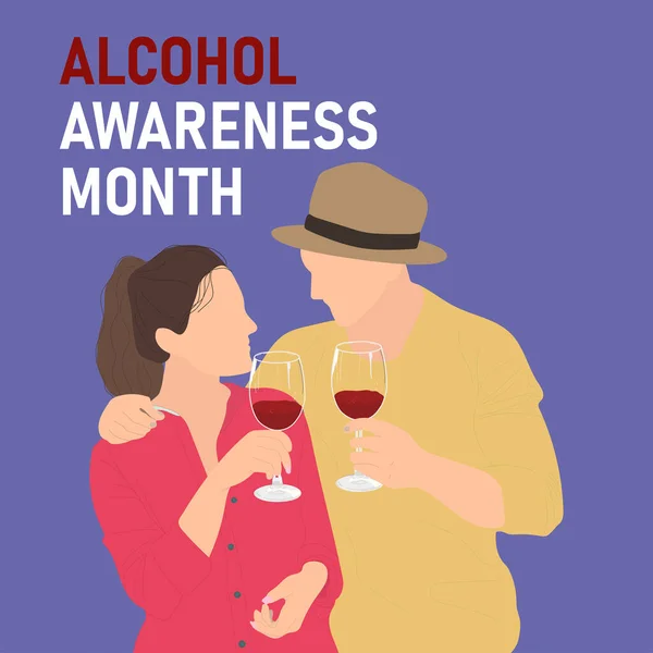 Afiche Del Mes Concientización Sobre Alcohol Gente Con Gafas Vino — Vector de stock