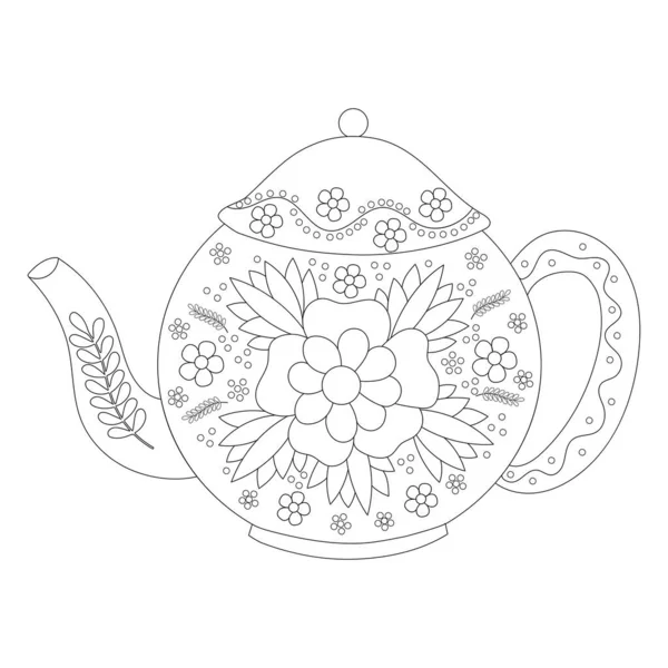 Schöne Teekanne Umriss Vektorillustration — Stockvektor