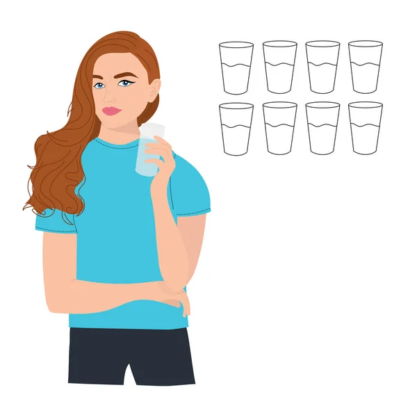 Het Meisje Dat Water Drinkt Vectorillustratie — Stockvector