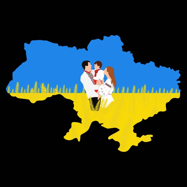 Ucrânia Mapa Com Família Uma Bandeira Nacional Cores —  Vetores de Stock