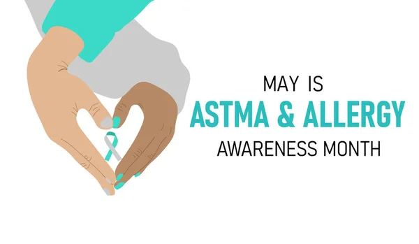 Mes Conciencia Alergía Astma Manos Haciendo Forma Corazón Sosteniendo Cinta — Vector de stock