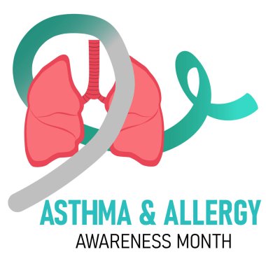  Astım ve Alerji Ayı. Ciğerlerin ve kurdelenin vektör çizimi.