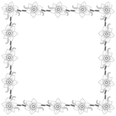 Narsisli çiçeklerle çerçevelenmiş. Vektör illüstrasyonu