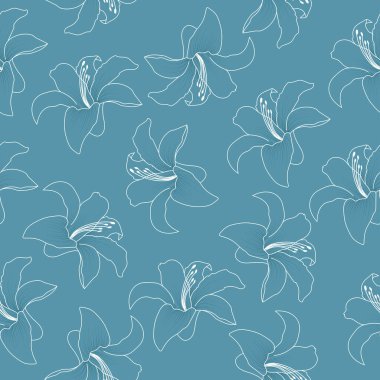 Zambak pürüzsüz desen. Şirin mavi duvar kağıdı. Vektör illüstrasyonu