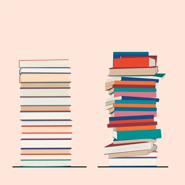 Deux Piles Livres Une Pile Livres Illustration Vectorielle — Image vectorielle