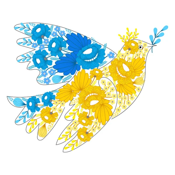 Peace Dove Made Flowers Peace Ukraine Vector Illustration — 스톡 벡터