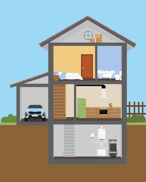 House cut. Home interior. Flat style vector illustration, Rooms with furniture,