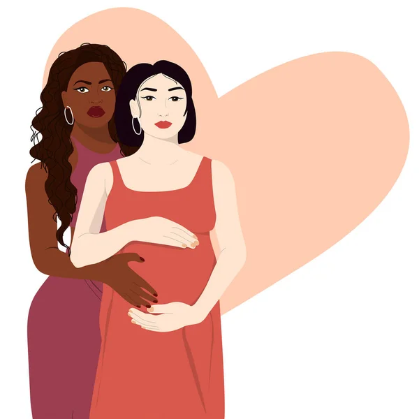 Pregnant Lesbian Couple Modern Banner Pregnancy Motherhood — Image vectorielle