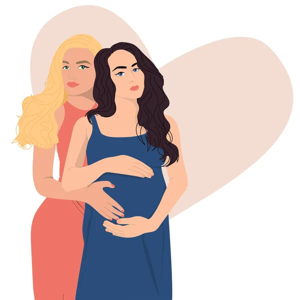 Couple Lesbien Enceinte Amoureux Bannière Moderne Sur Grossesse Maternité — Image vectorielle