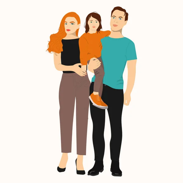 Famille Avec Fille Mère Père Tiennent Avec Fille Illustration Vectorielle — Image vectorielle