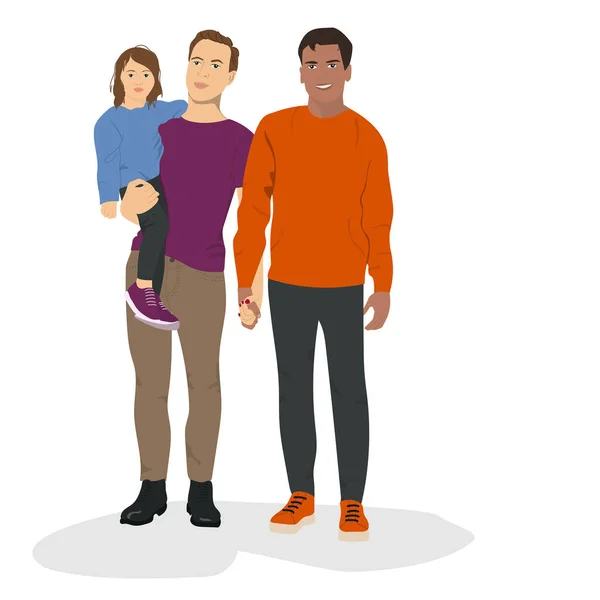 Male Parents Little Daughter Concept Gay Family Relationship — Stockový vektor