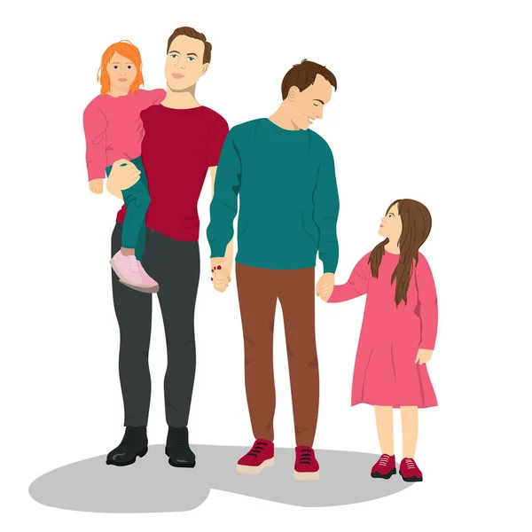 Dads Walking Daughters Concept Gay Family Relationship Concept Gay Family — Stockový vektor