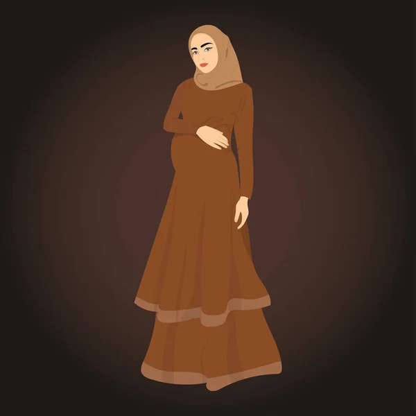 Pregnant Muslim Woman Elegance Dress Modern Banner Pregnancy Motherhood — Stok Vektör