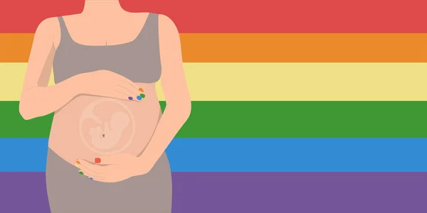 Surrogate Pregnant Woman Rainbow Background Human Embry Womb Vector Illustration — Stockvector