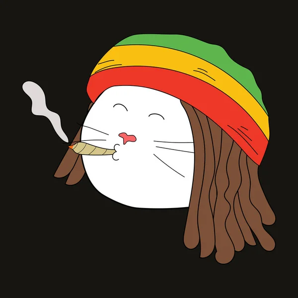 Gato Trippy Con Marihuana Impresión Marihuana Para Camiseta Póster Pegatina — Vector de stock