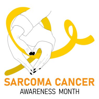 Sarkoma Kanser Farkındalığı Ayı posteri. Kurdele tutan kalp şeklindeki ellerin vektör çizimi.