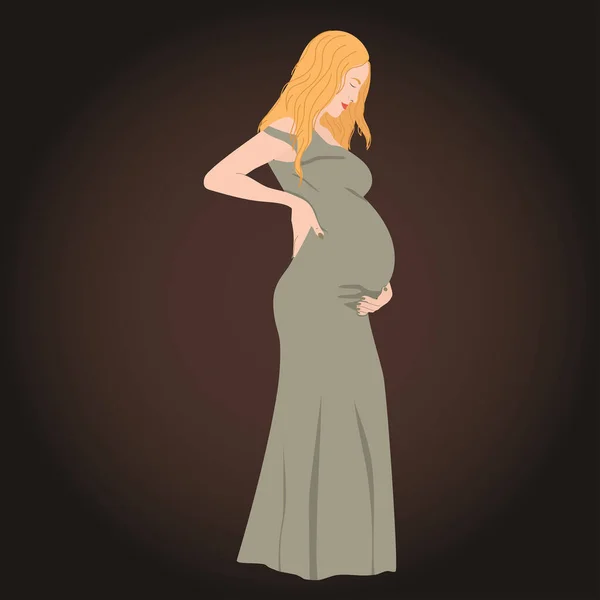 Donna Incinta Abito Elegante Striscione Moderno Gravidanza Maternità — Vettoriale Stock