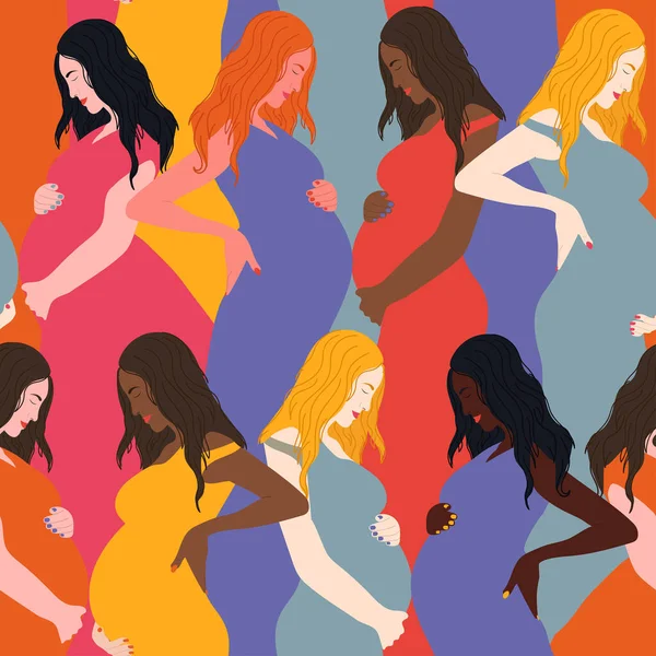 Nahtloses Muster Schwangerer Frauen Netter Hintergrund Textil Tapete Vektorillustration — Stockvektor