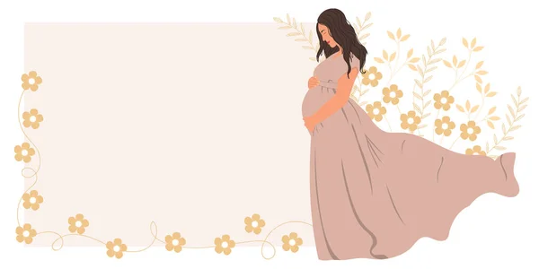 Frame Met Zwangere Vrouw Moderne Banner Zwangerschap Moederschap — Stockvector