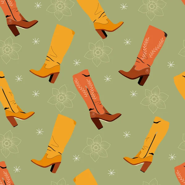 Woman Boots Boho Seamless Pattern — Image vectorielle