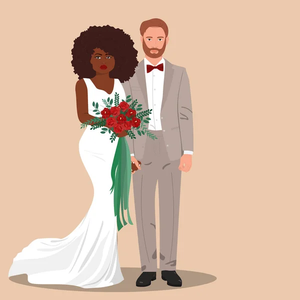 Elegantie Interraciale Huwelijkskaart Sjabloon Voor Huwelijksuitnodiging Vectorillustratie — Stockvector