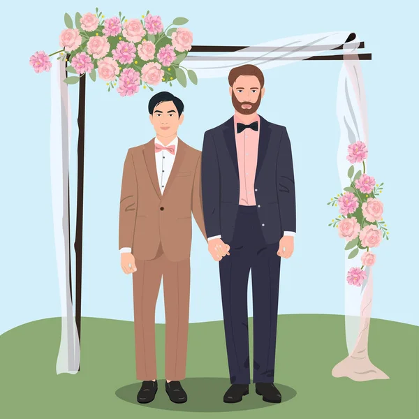 Elegante Tuinceremonie Homohuwelijk Concept — Stockvector