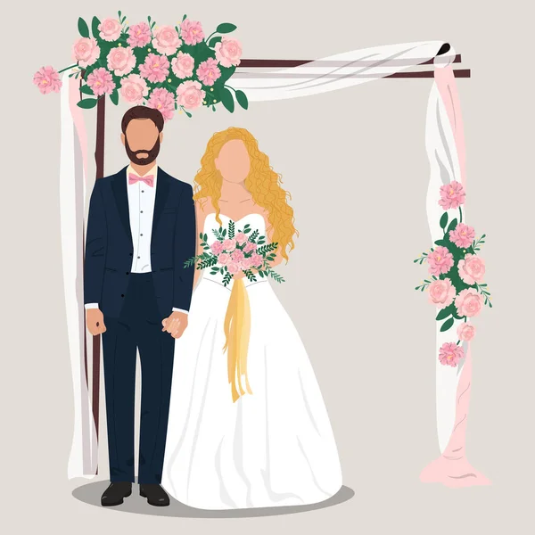 Nevěsta Ženich Žení Šablona Pro Svatební Oznámení Vektorová Ilustrace — Stockový vektor