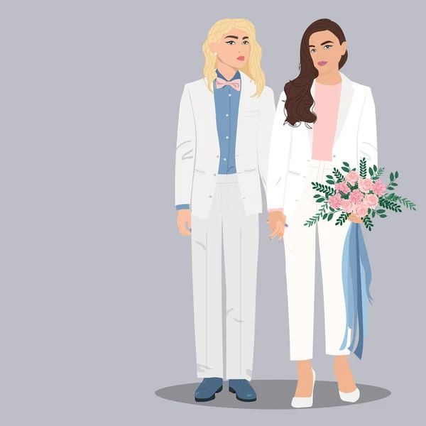 Two women just married for greeting card design template.