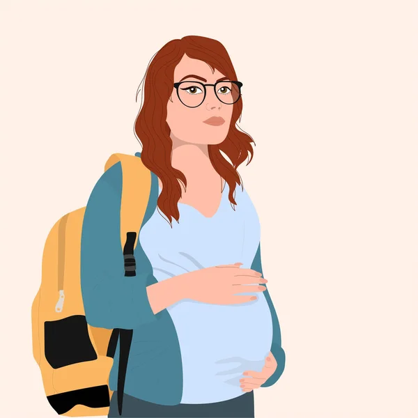 Pregnant Teenage Girl Beautiful Happy Mother Modern Flat Vector Illustration —  Vetores de Stock