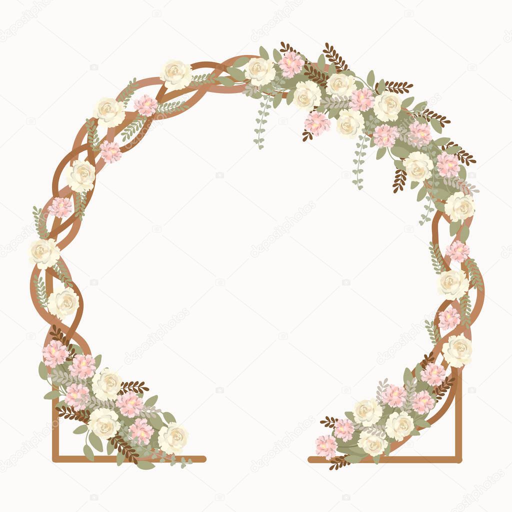 Elegant wedding arch with flowers. Vector illustration.