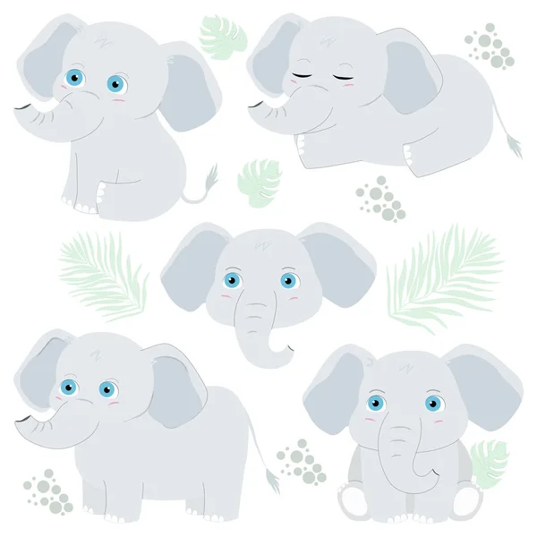Baby Elephant Different Poses Vector Illustration — Stock Vector