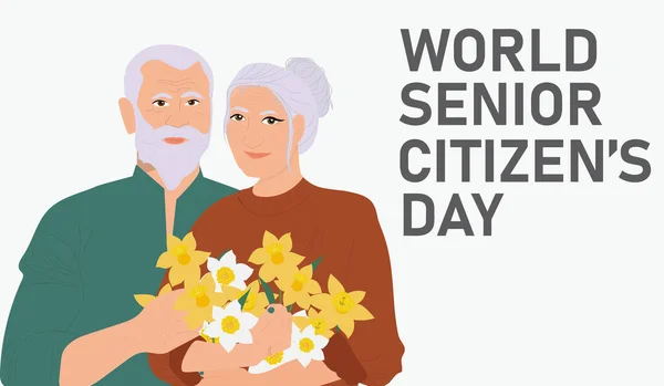 World Senior Citizen Day Cute Old Couple Vector Illustration — 스톡 벡터