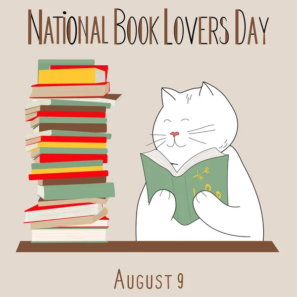 National Book Lovers Day Unofficial Holiday August Calendar Page Cute — Vettoriale Stock