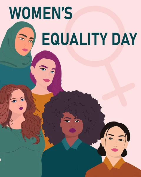 Womens Equality Day Concept Woman Femininity Diversity Independence Equality Vector — Stok Vektör