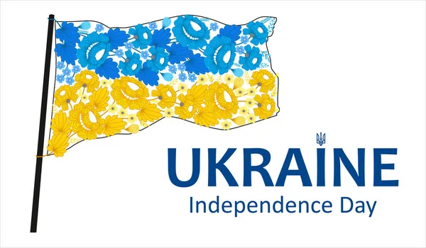 Dia Independência Ucrânia Bandeira Com Flores Azuis Amarelas Fundo Branco —  Vetores de Stock