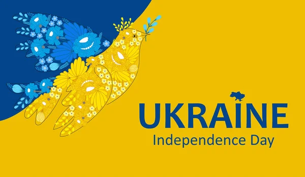 Anniversary Banner Independence Day Ukraine Peace Dove Made Flowers Peace — Archivo Imágenes Vectoriales