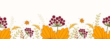 Seamless autumn hand-drawn border. Fall design in a simple flat style.