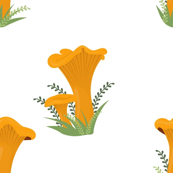 Chanterelle Mushroom Seamless Pattern Cute Simple Vector Background — Stock vektor