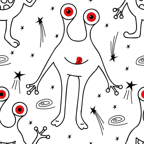 Funny Alien Seamless Pattern Outline Alien Repeated Pattern Textile Fashion — Stockový vektor