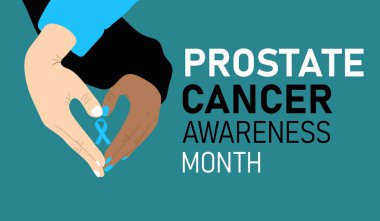 Prostate cancer awareness month. Hands making heart shape holding awareness ribbon