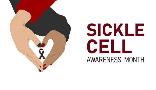Sickle Cell Month Hands Making Heart Shape Holding Awareness Ribbon — Vector de stock