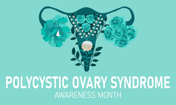 Polycystic ovary syndrome month banner. Uterus with flowers. Vector illustration.