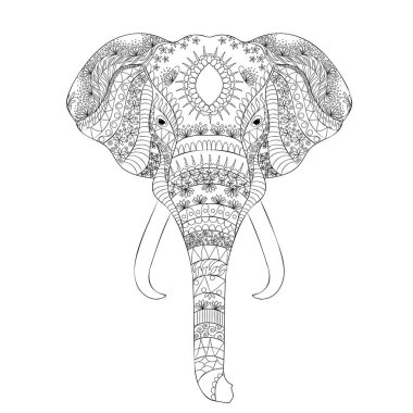 Mandala outline elephant head. Antistress coloring page. Vector illustration