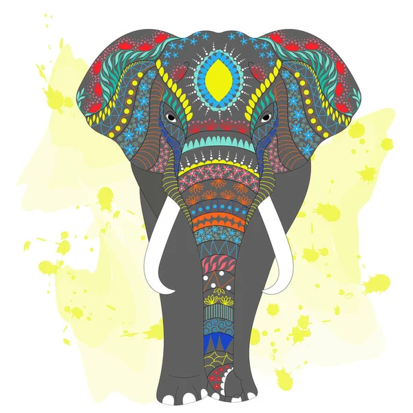 Elephant Colored Illustration Indian Ornate Elephant Hand Drawn Vector Illistration — Wektor stockowy