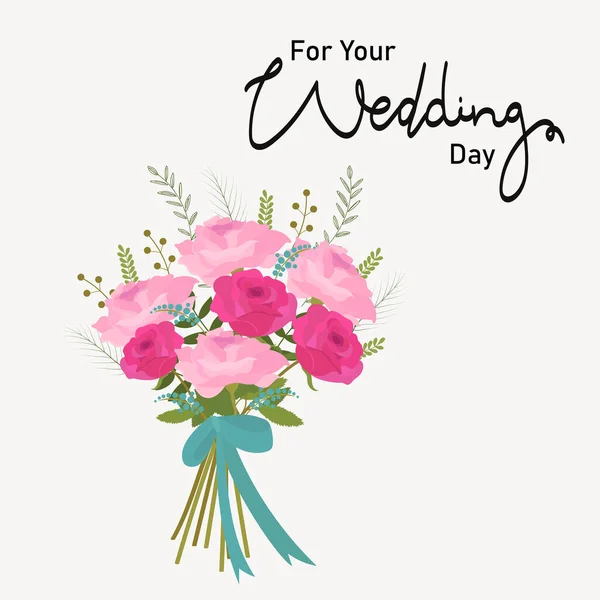 Wedding Greeting Card Elegant Garden Wedding Bouquet Text Vector Illustration — Wektor stockowy