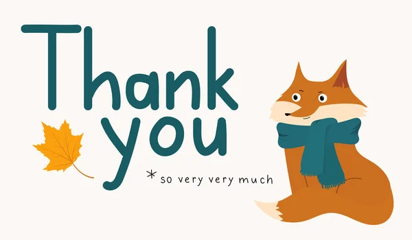 Fox Thank You Card Horizontal Thanksgiving Vector Illustration —  Vetores de Stock