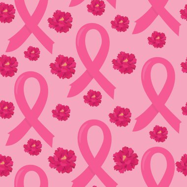 Pink ribbon seamless pattern. Fighting breast cancer in women. Vector illustration.
