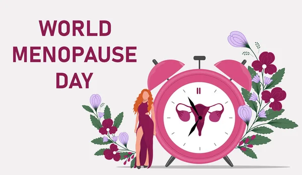 World Menopause Day Medicine Concept Woman Rwith Clock Vector Illustration — Stockvector